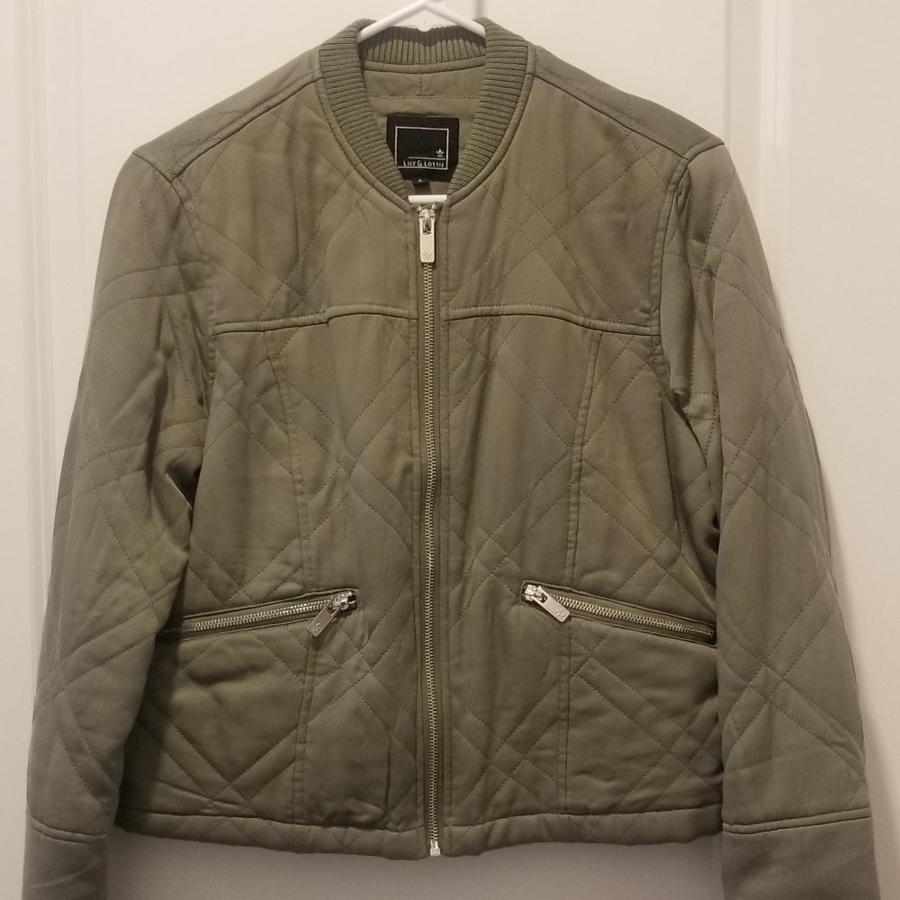 Lily & Lottie Olive Green Oversized Quilted Bomber Jacket S